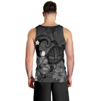 Hawaiian Map Big Turtle Hibiscus Plumeria Tribal Polynesian Tank Top - Gray - AH - Polynesian Pride
