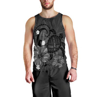 Hawaiian Map Big Turtle Hibiscus Plumeria Tribal Polynesian Tank Top - Gray - AH Black - Polynesian Pride