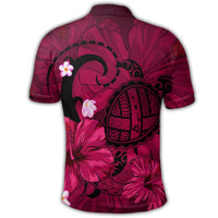 Hawaiian Map Big Turtle Hibiscus Plumeria Tribal Polynesian Polo Shirt Pink - Polynesian Pride