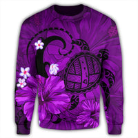 Hawaiian Map Big Turtle Hibiscus Plumeria Tribal Polynesian Sweatshirt - Purple - AH - Polynesian Pride