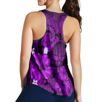 Hawaiian Map Big Turtle Hibiscus Plumeria Tribal Polynesian Racerback Tank - Purple - AH - Polynesian Pride