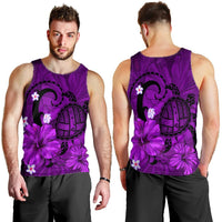 Hawaiian Map Big Turtle Hibiscus Plumeria Tribal Polynesian Tank Top - Purple - AH - Polynesian Pride