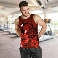 Hawaiian Map Big Turtle Hibiscus Plumeria Tribal Polynesian Tank Top - Red - AH - Polynesian Pride