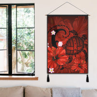 Hawaiian Map Big Turtle Hibiscus Plumeria Tribal Polynesian Hanging Poster - Red - AH - Polynesian Pride