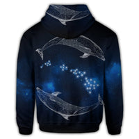 Hawaiian Map Galaxy Zodiac Dolphin White Polynesian Zip Hoodie - Polynesian Pride