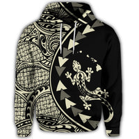 Hawaiian Map Gecko Tattoo Kakau Polynesian Hoodie Beige - Polynesian Pride