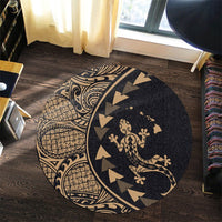 Hawaiian Map Gecko Tattoo Kakau Polynesian Round Carpet Gold AH - Polynesian Pride