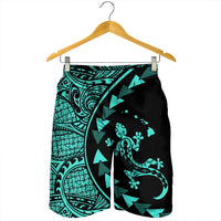 Hawaiian Map Gecko Tattoo Kakau Polynesian Men's Shorts Turquoise AH - Polynesian Pride