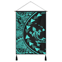 Hawaiian Map Gecko Tattoo Kakau Polynesian Hanging Poster Turquoise AH Hanging Poster Cotton And Linen - Polynesian Pride