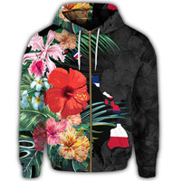 Hawaiian Map Hawaii Flag Hibiscus Polynesian Zip Hoodie - Polynesian Pride