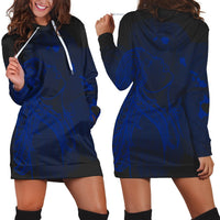Hawaiian Map Heart Hula Girl Hibiscus Blue Polynesian Hoodie Dress - AH Black - Polynesian Pride