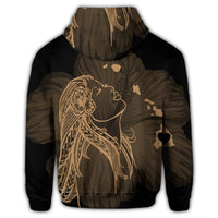 Hawaiian Map Heart Hula Girl Hibiscus Gold Polynesian Zip Hoodie - Polynesian Pride