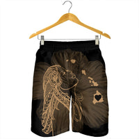 Hawaiian Map Heart Hula Girl Hibiscus Gold Polynesian Men's Shorts - AH - Polynesian Pride