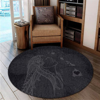 Hawaiian Map Heart Hula Girl Hibiscus Gray Polynesian Round Carpet - AH - Polynesian Pride