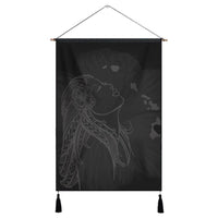 Hawaiian Map Heart Hula Girl Hibiscus Gray Polynesian Hanging Poster - AH Hanging Poster Cotton And Linen - Polynesian Pride