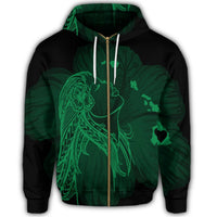 Hawaiian Map Heart Hula Girl Hibiscus Green Polynesian Zip Hoodie - Polynesian Pride