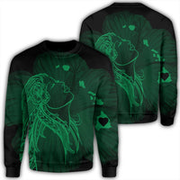 Hawaiian Map Heart Hula Girl Hibiscus Green Polynesian Sweatshirt - AH Unisex Black - Polynesian Pride