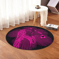 Hawaiian Map Heart Hula Girl Hibiscus Pink Polynesian Round Carpet - AH - Polynesian Pride