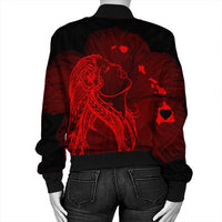 Hawaiian Map Heart Hula Girl Hibiscus Red Polynesian Bomber Jacket - AH - Polynesian Pride