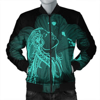 Hawaiian Map Heart Hula Girl Hibiscus Turquoise Polynesian Bomber Jacket - AH Black Unisex - Polynesian Pride