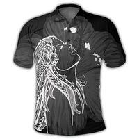 Hawaiian Map Heart Hula Girl Hibiscus White Polynesian Polo Shirt - Polynesian Pride