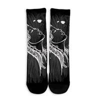 Hawaiian Map Heart Hula Girl Hibiscus White Polynesian Crew Socks - AH - Polynesian Pride