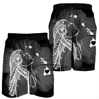 Hawaiian Map Heart Hula Girl Hibiscus White Polynesian Men's Shorts - AH - Polynesian Pride