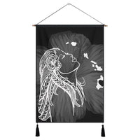 Hawaiian Map Heart Hula Girl Hibiscus White Polynesian Hanging Poster - AH Hanging Poster Cotton And Linen - Polynesian Pride