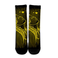 Hawaiian Map Heart Hula Girl Hibiscus Yellow Polynesian Crew Socks - AH - Polynesian Pride