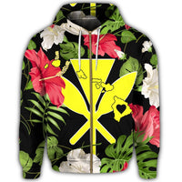 Hawaiian Map Heart Kanaka Hibiscus Polynesian Zip Hoodie - Polynesian Pride