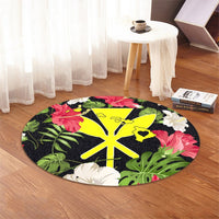 Hawaiian Map Heart Kanaka Hibiscus Polynesian Round Carpet - AH - Polynesian Pride