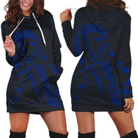Hawaiian Map Heart Ribbon Cancer Hibiscus Blue Polynesian Hoodie Dress - AH Black - Polynesian Pride