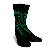 Hawaiian Map Heart Ribbon Cancer Hibiscus Green Polynesian Crew Socks - AH - Polynesian Pride
