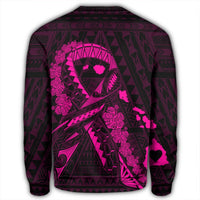 Hawaiian Map Heart Ribbon Cancer Hibiscus Pink Polynesian Sweatshirt - AH - Polynesian Pride
