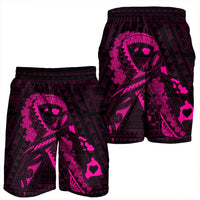 Hawaiian Map Heart Ribbon Cancer Hibiscus Pink Polynesian Men's Shorts - AH - Polynesian Pride