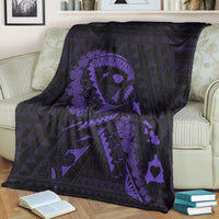 Hawaiian Map Heart Ribbon Cancer Hibiscus Purple Polynesian Premium Blankets - AH - Polynesian Pride