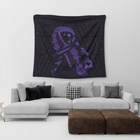 Hawaiian Map Heart Ribbon Cancer Hibiscus Purple Polynesian Tapestry - AH - Polynesian Pride