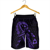 Hawaiian Map Heart Ribbon Cancer Hibiscus Purple Polynesian Men's Shorts - AH - Polynesian Pride
