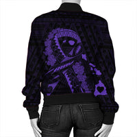 Hawaiian Map Heart Ribbon Cancer Hibiscus Purple Polynesian Bomber Jacket - AH - Polynesian Pride