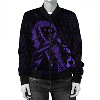 Hawaiian Map Heart Ribbon Cancer Hibiscus Purple Polynesian Bomber Jacket - AH - Polynesian Pride