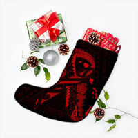 Hawaiian Map Heart Ribbon Cancer Hibiscus Red Polynesian Christmas Stocking - AH - Polynesian Pride
