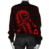 Hawaiian Map Heart Ribbon Cancer Hibiscus Red Polynesian Bomber Jacket - AH - Polynesian Pride