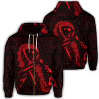 Hawaiian Map Heart Ribbon Cancer Hibiscus Red Polynesian Zip Hoodie Unisex Art - Polynesian Pride