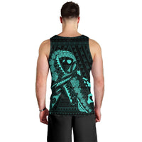 Hawaiian Map Heart Ribbon Cancer Hibiscus Turquoise Polynesian Tank Top - AH - Polynesian Pride