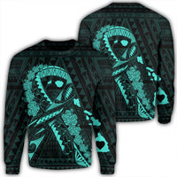 Hawaiian Map Heart Ribbon Cancer Hibiscus Turquoise Polynesian Sweatshirt - AH Unisex Black - Polynesian Pride