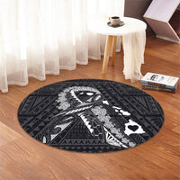 Hawaiian Map Heart Ribbon Cancer Hibiscus White Polynesian Round Carpet - AH - Polynesian Pride