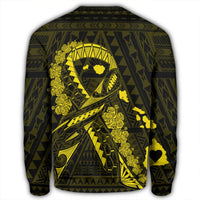 Hawaiian Map Heart Ribbon Cancer Hibiscus Yellow Polynesian Sweatshirt - AH - Polynesian Pride