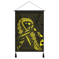 Hawaiian Map Heart Ribbon Cancer Hibiscus Yellow Polynesian Hanging Poster - AH Hanging Poster Cotton And Linen - Polynesian Pride