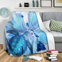 Hawaiian Map Hibiscus Flower Turtle Polynesian Premium Blankets Blue - AH - Polynesian Pride