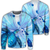 Hawaiian Map Hibiscus Flower Turtle Polynesian Sweatshirt Blue - AH Unisex Black - Polynesian Pride